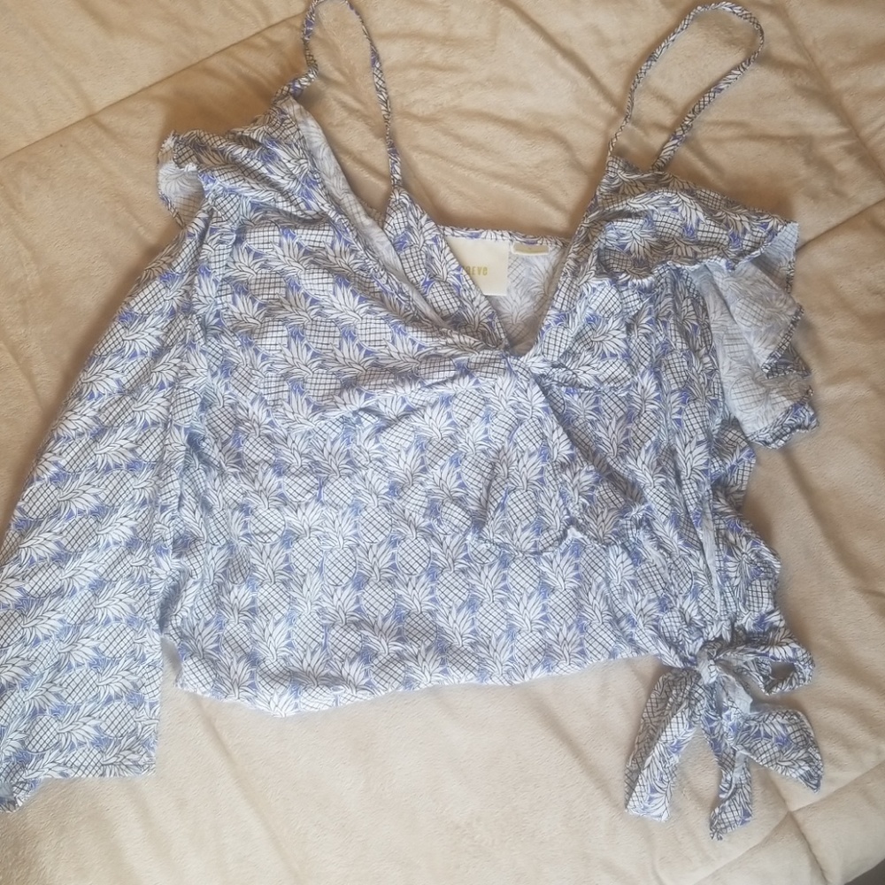 Maeve one sleeve crop top pineapple ruffles